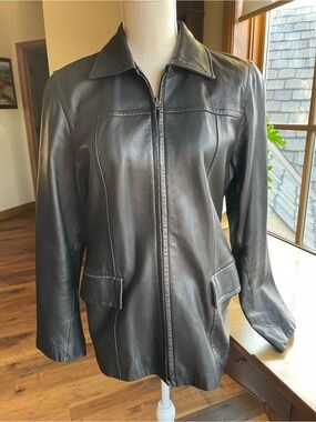 Express Vintage Black Genuine Leather Zip-Front Jacket size M